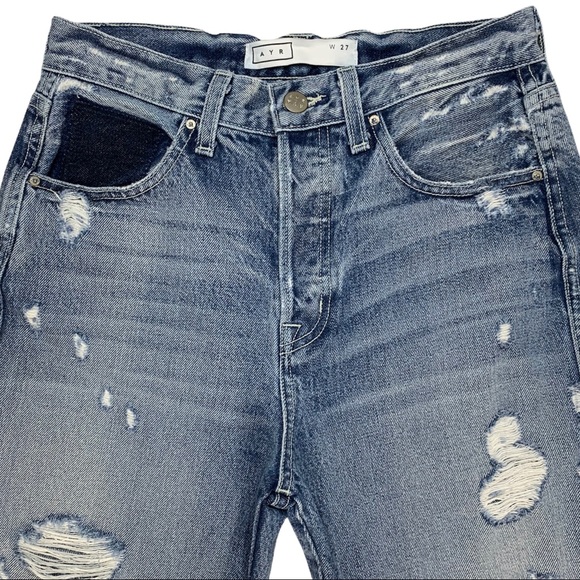 AYR The Styx Wolfpack Button-Fly Straight Leg High Rise Distressed Crop Jeans - Picture 6 of 12